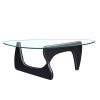 Noguchi-Style Glass Triangle Coffee Table Wood Base Black 12mm thickness Fit For Living Room