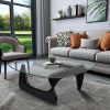 Noguchi-Style Glass Triangle Coffee Table Wood Base Black 12mm thickness Fit For Living Room