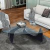 Noguchi-Style Glass Triangle Coffee Table Wood Base Black 12mm thickness Fit For Living Room