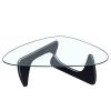 Noguchi-Style Glass Triangle Coffee Table Wood Base Black 12mm thickness Fit For Living Room