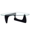 Noguchi-Style Glass Triangle Coffee Table Wood Base Black 12mm thickness Fit For Living Room