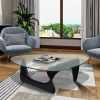 Noguchi-Style Glass Triangle Coffee Table Wood Base Black 12mm thickness Fit For Living Room