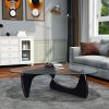 Noguchi-Style Glass Triangle Coffee Table Wood Base Black 12mm thickness Fit For Living Room
