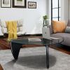 Noguchi-Style Glass Triangle Coffee Table Wood Base Black 12mm thickness Fit For Living Room