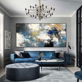 Handmade Oil Painting CanvasWall Art Decoration Abstract Knife Painting Landscape Black & White For Home Decor (size: 50X100cm)