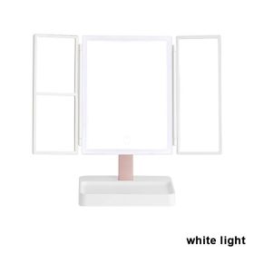 360° Adjust Foldable Makeup Mirror With LED Light Rechargeable Wireless 1-3X Magnifying 3 Tone Light Desktop Vanity Mirror Table (Emitting Color: white light)