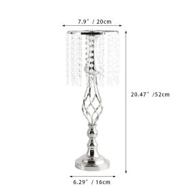 Ins Luxury Metal Candle Holders with Crystal Flowers Vase Candlestick Table Centerpieces Wedding Table Candle Stand Wedding Prop (Color: Silver-L)