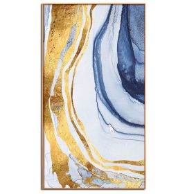 100% Handmade Gold Foil Abstract Oil Painting Wall Art Modern Minimalist Blue Marble Abstract Picture Canvas Home Decor For Living Room No Frame (size: 40X80cm)