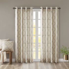 Fretwork Print Grommet Top Window Curtain Panel (Color: as Pic)
